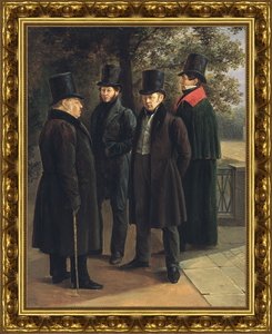 Крылов, Пушкин, Жуковский и Гнедич в Летнем саду. 1832