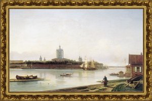 Вид Смольного монастыря с Большой Охты. 1870-е.